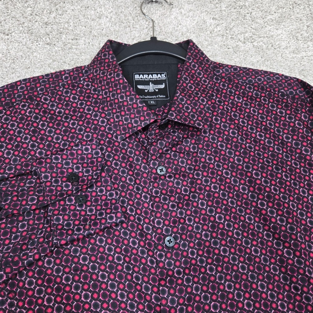 Barabas shirt Mens XL red Black Geometric All over Print Long Sleeve slim fit